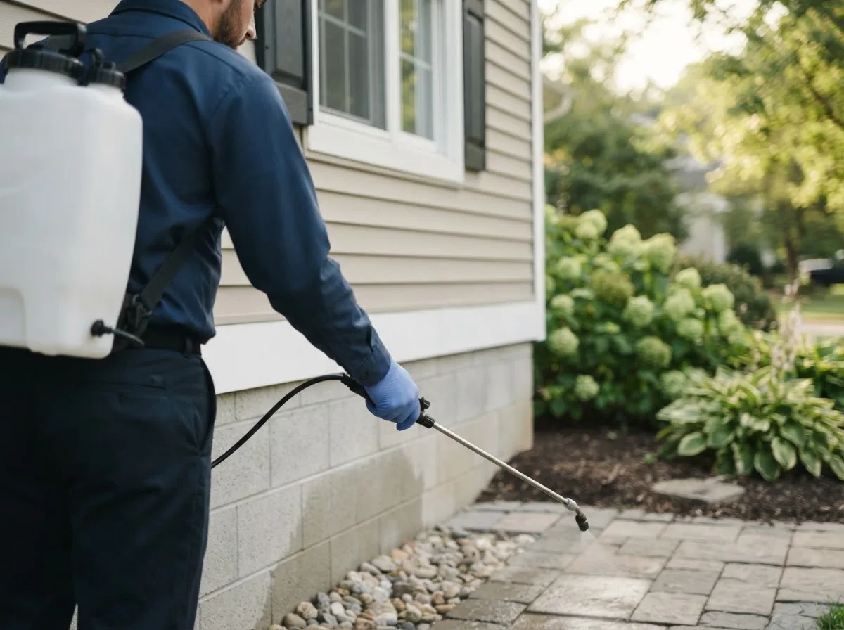 Pest control technician inspecting a home in Sutton, MA